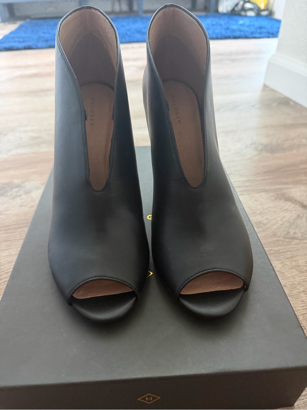 Halogen Black Peep-Toe V-Cut Booties